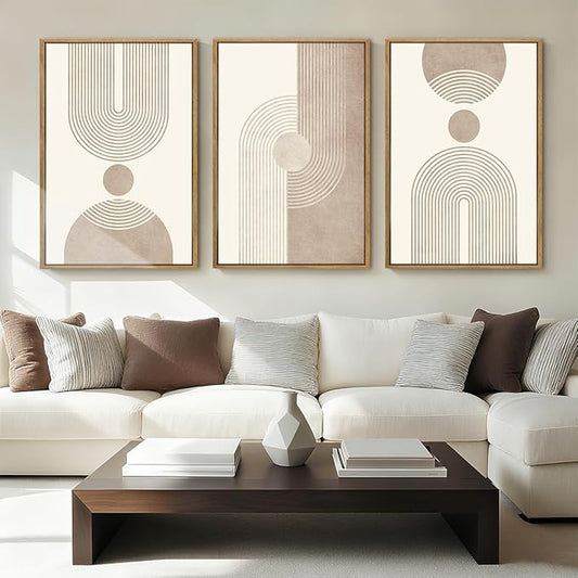 BINCUE Neutral Abstract Wall Art Beige Large Wall Decor Boho Mid Century Modern Artwork Art Print for Living Room Bedroom Office 24"x36" Set of 3 Gift