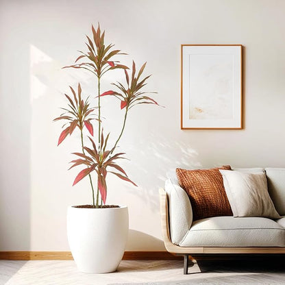 Artificial Cordyline Plant, Indoor Potted Plant, 4 Stems with Black Planter, Suitable for Large Indoor Living Room Decorations, Potted Plants, and Window Display Scenes (Red-5.3ft)