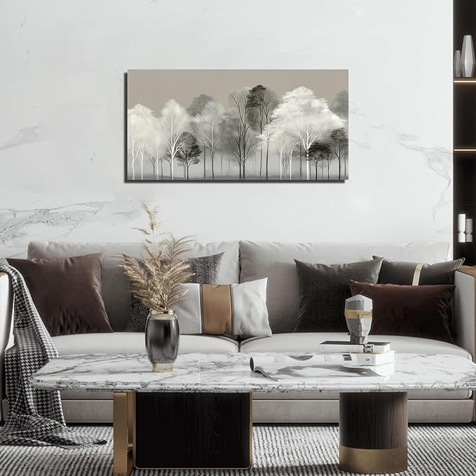 Prepeyssee Black and White Tree Wall Art for Living Room Large Landscape Modern Artwork Gray Forest Picture for Bedroom Home Office Ready to Hang 20x40 Inch