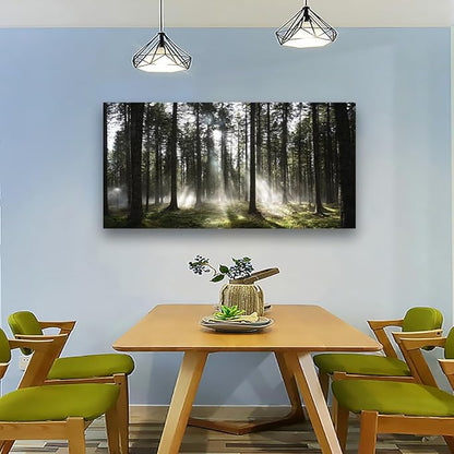 Sunlight Forest Pictures Canvas Wall Art for Living room Office Bedroom Wall Decor,Forest Wall Art Print Paintings Modern Darkly Green Nature Landscape Artwork Waterproof Ready to Hang-24x48 inch
