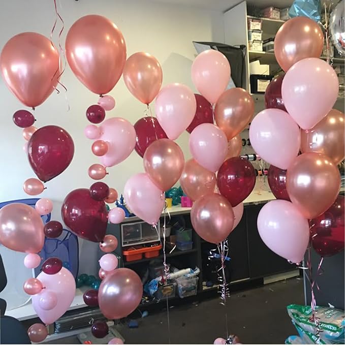 Burgundy Rose Gold Balloon, 60 Pcs 12 Inches Wine Red Champagne Confetti Balloons for Women Girls Birthday Wedding Bridal Shower Party Anniversary Decoration