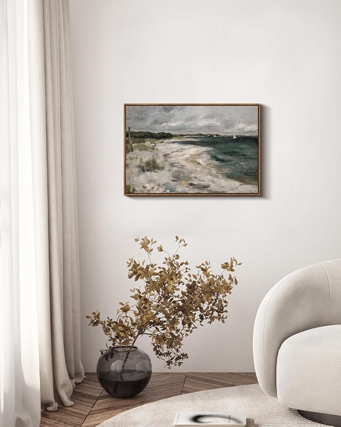 InSimSea Framed Canvas Wall Art Vintage Decor, Large Coastal Wall Art, Seaside Painting Prints, Modern French Country Farmhouse Decorations, Rustic Wall Decor for Living Room Bedroom, 20"x30"