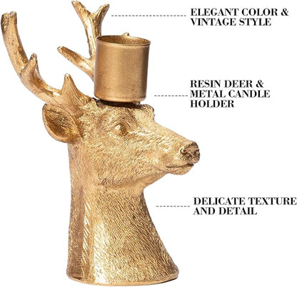 Candlestick Holders Vintage Reindeer Candle Holders, Brass Gold Deers Candle Stick Holders Set of 4 for Table Centerpiece, Mantel & Dining Table Wedding Decor, Festive Christmas Home Decoration