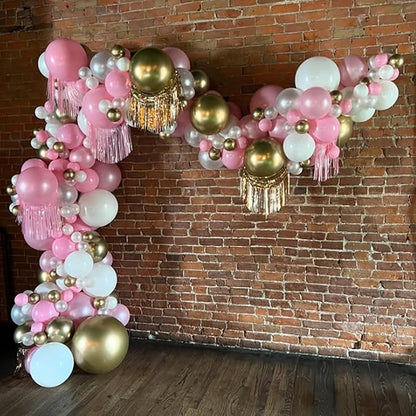 Pink and Gold Balloons, 12 Inch Light Baby Pink White and Gold Confetti Balloons for Girls Princess Birthday Baby Shower Bridal Shower Wedding Graduation Party Decoration