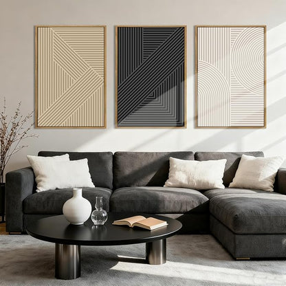 Large Neutral Abstract Wall Art Decor Framed Mid Century Modern Canvas Paintings Artwork for Living Room Bedroom Bathroom 36x24 Inch Set of 3