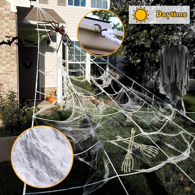 Halloween Decorations Outdoor Spider Web Lights, 16.4Ft 220 LED Lighted Spider Web Light up with 8 Modes Waterproof Timer for Yard House Halloween Outdoor Decor Purple Orange Spiderweb