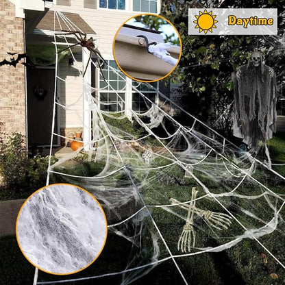 Halloween Decorations Outdoor Spider Web Lights, 16.4Ft 220 LED Lighted Spider Web Light up with 8 Modes Waterproof Timer for Yard House Halloween Outdoor Decor Purple Orange Spiderweb