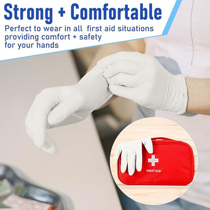 50 Pairs Disposable Emergency Glove Individually Packaged Travel Gloves Travel Trauma Essential Nitrile Glove (White)