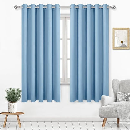 DWCN Light Blue Blackout Curtains for Living Room, Room Darkening Thermal Insulated Grommet Drapes for Bedroom 60 x 63 Inches Long, Set of 2 Panels