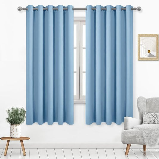 DWCN Light Blue Blackout Curtains for Living Room, Room Darkening Thermal Insulated Grommet Drapes for Bedroom 60 x 63 Inches Long, Set of 2 Panels