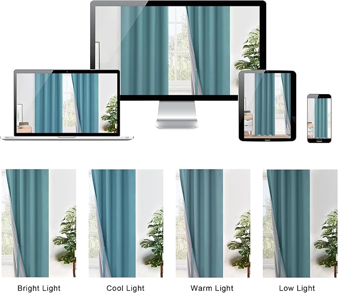 XWZO 100% Blackout Curtains - Thermal Insulated Black Liner Curtains, Noise Reducing and Heat Blocking Drapes for Hall and Studio Windows with Tiebacks, Stone Blue, W52 x L72, Set of 2