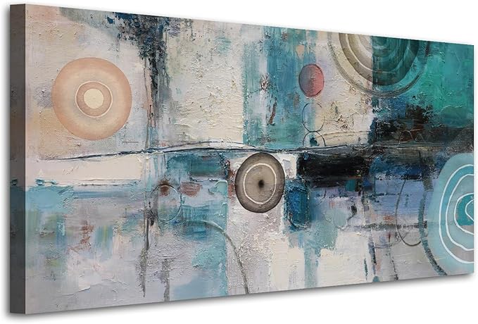 Acocifi Large Abstract Wall Art Turquoise Grey Teal Canvas Textured Painting Modern Geometric Picture, Vertical Artwork Framed for Living Room Bedroom Bathroom Hallway Office Home Decor 58x29