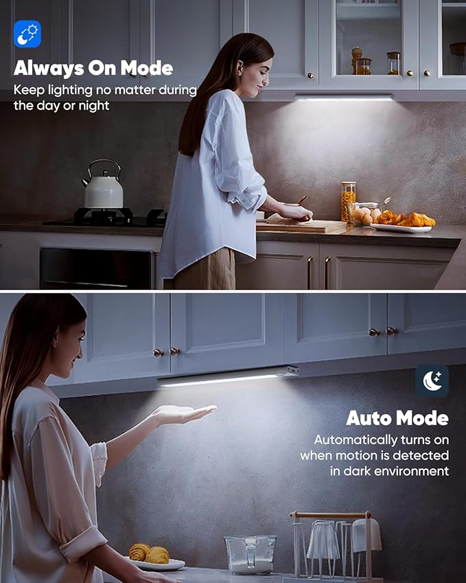 5-Pack Under Cabinet Lighting, 68LED 2000mAh Rechargeable Battery Operated Motion Sensor Light Indoor, 3 Color Wireless Dimmable Closet Lights, Magnetic Under-Counter Light Fixtures for Kitchen, Home