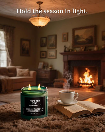 M&SENSE Pine Scented Candles Natural Soy Wax Clean Non Toxic 11.6oz 70 Hours Large Long Lasting Christmas Winter Scented 2 Wicks Candle Gift for Holiday & Family Friends Teachers