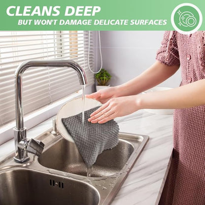 SINLAND Microfiber Dish Cloth for Washing Dishes Rags Best Kitchen Washcloth Cleaning Cloths with Poly Scour Side Popcorn Texture 12Inchx12Inch 10 Pack Grey
