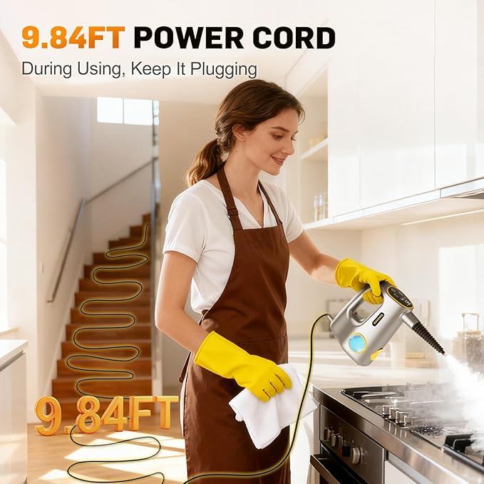 Handheld Pressurized Steam Cleaner - 3-Level Adjustable Steamer for Cleaning, 15s Heat-Up & 14pcs Accessories, Steam Cleaner for Home & Car, Car Detailing, Tile, Grout, Furniture