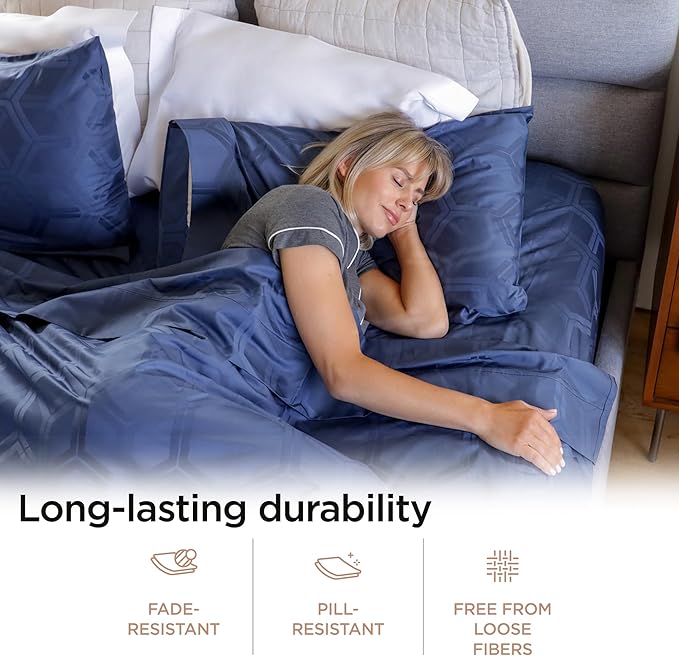 Threadmill 100% Cotton Sheets for Full Size Bed - 600 Thread Count Full Bed Sheets Set with 16” Deep Pocket - Jacquard Sateen Weave 4-Piece Bedding Set with Cooling Effect, Folkstone Blue