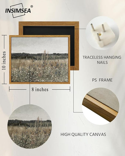InSimSea Framed Canvas Wall Art, Meadow with Flowers Painting, Landscape for Living Room, Bedroom, Home, Bathroom Decor, 8x10