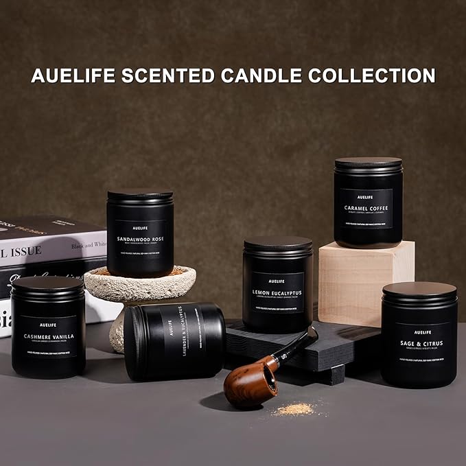 Scented Candles Set | Candle Gifts for Men - Masculine Candle, Soy Candles for Home Scented - 4 Pack Aromatherapy Gift for Dad Fathers Day- Scent of Teakwood & Mahogany/Whiskey Tobacco/Rum & Oak/Cedar