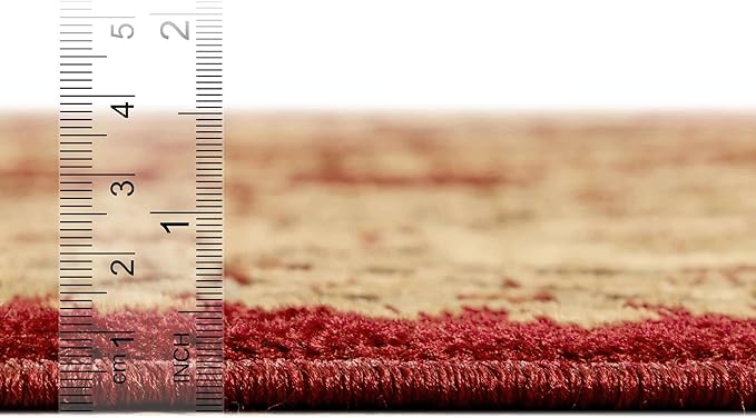 Rugs.com Aditi Collection Rug – 13 Ft Round Red Low Rug Perfect for Kitchens, Dining Rooms
