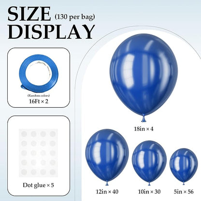 130PCS Metallic Blue Balloons, Latex Balloon Different Sizes 18/12/10/5 Inch, Helium Balloons with Ribbon, Party Balloon for Birthday Wedding Graduation Anniversary Baby Shower Decoration