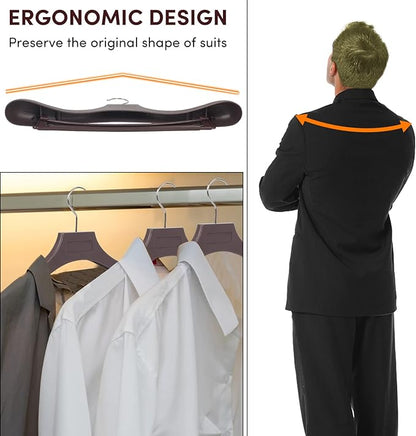 Suit Hangers for Men 50 Pack, Brown Coat Hangers Extra Wide Non Slip Width 17.7", Thick Plastic with Pants Bar & Metal Hook