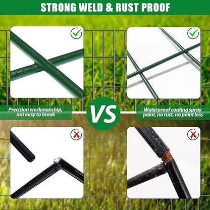 10 Pack Garden Fence Animal Barrier Fencing 1.44 inch Spacing Total 10.8ft (L) x 24in High Rustproof Metal Wire Yard Blocker Rabbit Dog Border for Outdoor Flower Bed Decor Green