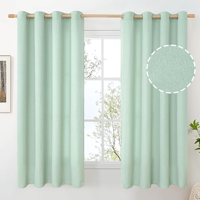 BGment Sage Green Linen Curtains 63 Inch Length 2 Panels Set No See Through, Grommet Light Filtering Textured Drapes Privacy for Bedroom Living Room Farmhouse Spring Decor, Each 52 Inch Wide