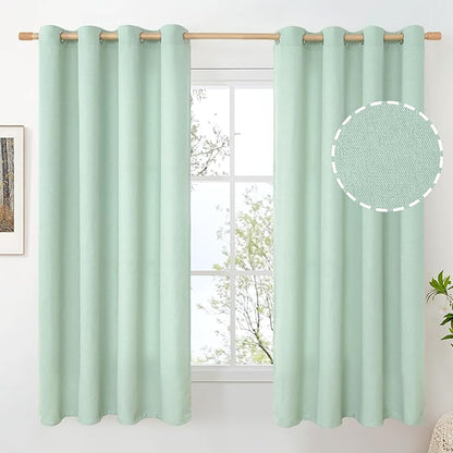 BGment Sage Green Linen Curtains 63 Inch Length 2 Panels Set No See Through, Grommet Light Filtering Textured Drapes Privacy for Bedroom Living Room Farmhouse Spring Decor, Each 52 Inch Wide