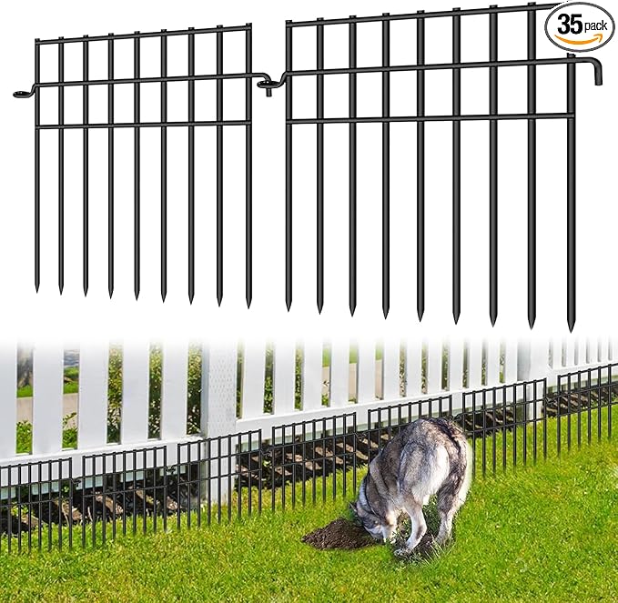 35 Panels Animal Barrier Fence, 13in(H) x 35.5ft(L) Dog Digging Fence Barrier, 1.2 in Gap Anti Dig Garden Edging Border, Rustproof Metal Ground Defense Border for Outdoor