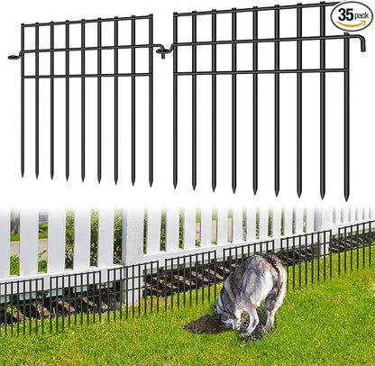 35 Panels Animal Barrier Fence, 13in(H) x 35.5ft(L) Dog Digging Fence Barrier, 1.2 in Gap Anti Dig Garden Edging Border, Rustproof Metal Ground Defense Border for Outdoor
