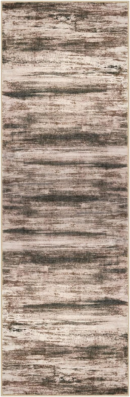 KOZYFLY Modern Abstract Hallway Runner Rug, 2x6 Washable Rug Runner Non-Slip Soft Kitchen Rugs, Print Blush Brown Carpet Runner for Entryway Bathroom Laundry Room Foyer