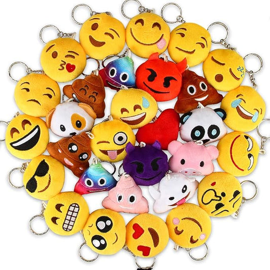 Emoticon Keychains, Dreampark Mini Emoticon Plush Party Favors Valentine' s Day Gifts Birthday Party Supplies, Carnival Prizes Easter Egg Fillers for Kids Treasure Box Bulk Toy Assortment 2" Set of 30