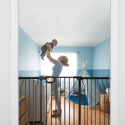 Gate for Baby Indoor 29-57'' Wide, Adjustable Safety Gate for Stairs No Drilling Baby Gate with Door Pet Pressure Mount Gate for Kids Dogs Extension Kit Stairway Doorway Black (30.5'' Tall)