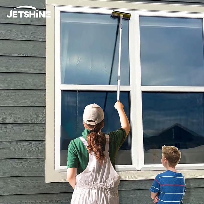 Window Squeegee for Home, 2-in-1 Window Cleaner Tool with Multiple Angles, Squeegee for Window Cleaning Kit, Window Washing Kit with Extension Pole(30-42'') - 2 Head