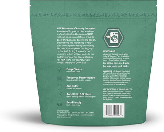 HEX Performance Laundry Packs, Unscented, 75ct - Designed for Activewear, Eco-Friendly