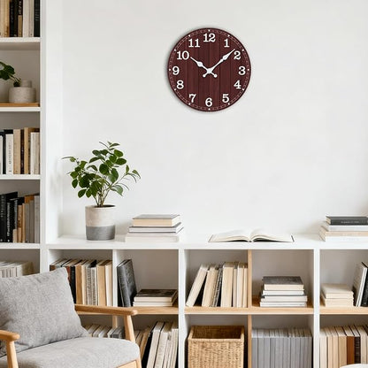 Wall Clock Battery Operated 8 Inch Brown Silent Non Ticking Country Rustic Design Vintage Retro Decorative for Bathroom Kitchen Bedroom