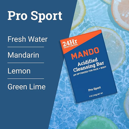 Mando 4-in-1 Acidified Cleansing Bar - 24-Hour Odor Control - Moisturizing Formula - Formulated without SLS and Parabens - Safe For Sensitive Skin - 5 ounces (Pack of 2) - Pro Sport & Mt Fuji