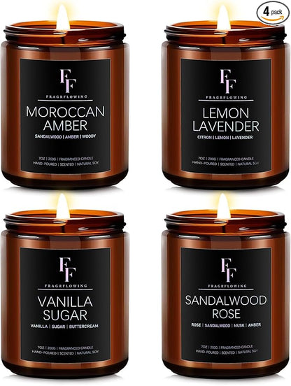 Scented Candles for Home Scented Aromatherapy Candles, 4 Pack 28 Oz Soy Wax Candle Gift Set for Women Men (Lemon Lavender/Vanilla Sugar/Sandalwood Rose/Moroccan Amber)