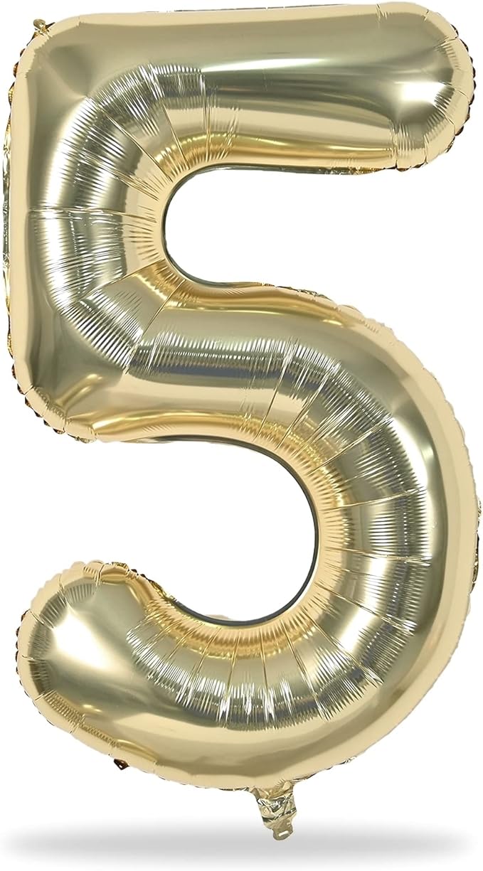 Champagne Gold Balloon Number 5, 40 Inch Large Self Inflating Foil Number Balloons 0-9, Light Gold Digital 5 Helium Balloon for 5th Girls Boys Women Birthday Party Graduation Anniversary Decorations
