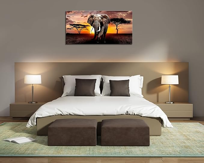 XXMWallArt FC3062 Canvas Wall Art Elephant Picture African Wild Animals Artwork Painting Print for Living Room Bedroom Kitchen Home and Office Wall Decor