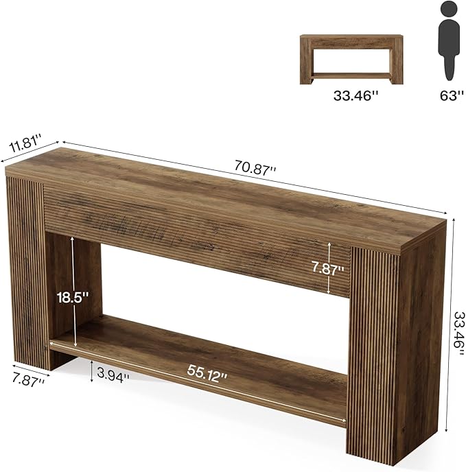 Tribesigns 70.9-Inch Console Tables for Entryway, Narrow Wooden Long Sofa Table Behind The Couch, Farmhouse Fluted Hallway Accent Table for for Living Room, Entrance, Foyer, Rustic Brown