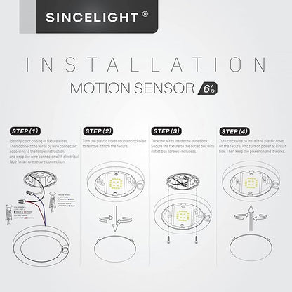 SINCELIGHT PIR Motion Sensor 7W LED Ceiling Light (Φ6''/146mm), Automatically ON/Off, Movement Activated, Warm White 2700K, Surface/Flush Mount for Closet,Cabinet,Hallway, Damp Use, Pack of 1