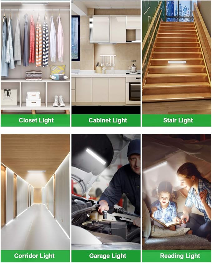 goodland Under Cabinet Lighting 80 LED Closet Light, Motion Sensor Lights Indoor USB Rechargeable Dimmable Stick-on Night Light Bar for Kitchen, Wardrobe, Garage, Stairs, Bedroom (1 Pack)