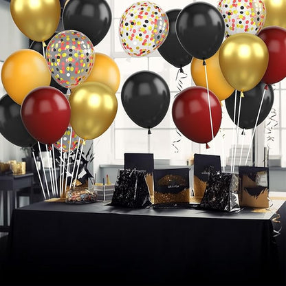 Black Burgundy Gold Balloon, 12 Inches 50 Pcs Burgundy and Gold Balloons Set with Metallic Gold Black Lemon Yellow Balloons for Kids Party Birthday Baby Shower Party Decorations