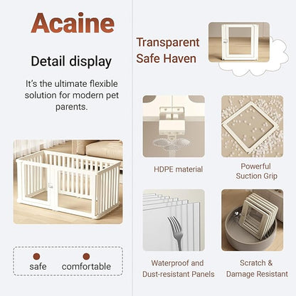 Transparent 10-Panel Dog Playpen, Acrylic Indoor/Outdoor Puppy Pen for Small & Medium Dogs, 24 Inch with Door, White(Ventilated Design 50 * 26 Single Room,24 inch)