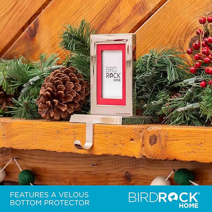 BIRDROCK HOME Photo Frame Stocking Holder - 1pk - Holiday Greetings Mantle Fireplace Topper - Decorative Christmas Stocking Holder - Stainless Steel