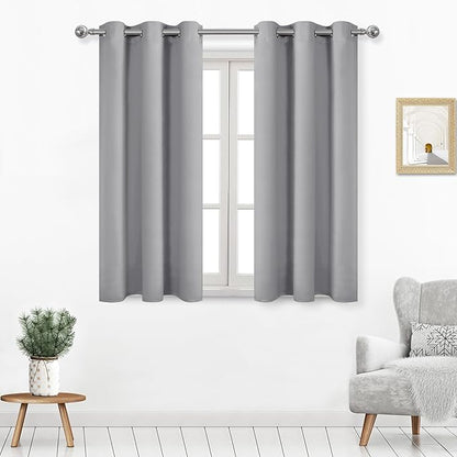DWCN Silver Grey Blackout Curtains for Bedroom, Room Darkening Grommet Thermal Light Blocking Drapes for Living Room - W42 x L45 Inch Length, Set of 2 Thick Panels