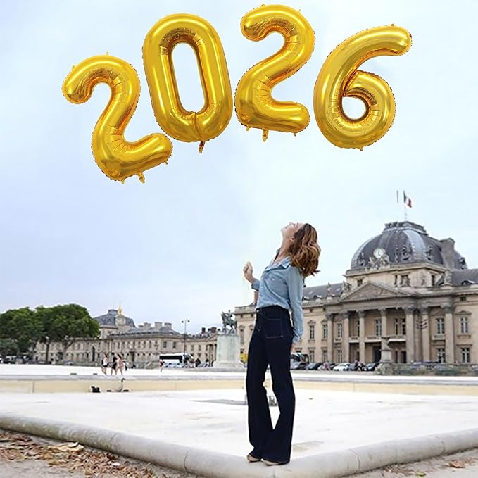 GOER 42 Inch 2026 Gold Foil Number Balloons for 2026 New Year Eve Festival Party Supplies Graduation Decorations