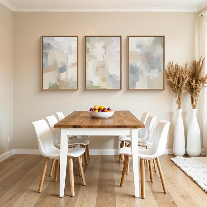 Large Abstract Gray Pastel Framed Canvas Wall Art Set,Neutral Watercolor Brush Stroke Wall Decor,Modern Minimalist Beige Illustration Artwork for Living Room,Bedroom,Dining Room -24"x36"x3